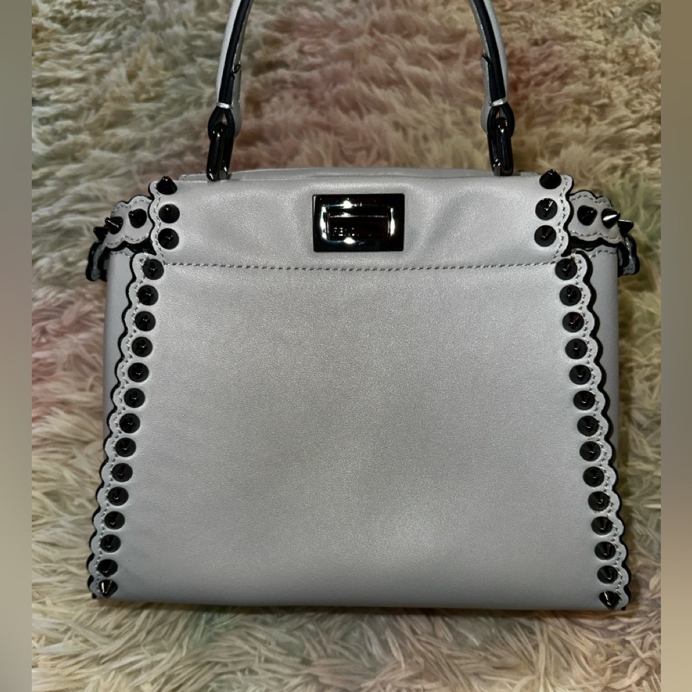Fendi Peekaboo Mini Light Blue Studded Leather Two Way Top Handle Bag - Picture 4 of 16